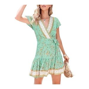 Zesica 100% Rayon Summer Wrap Dress Size small